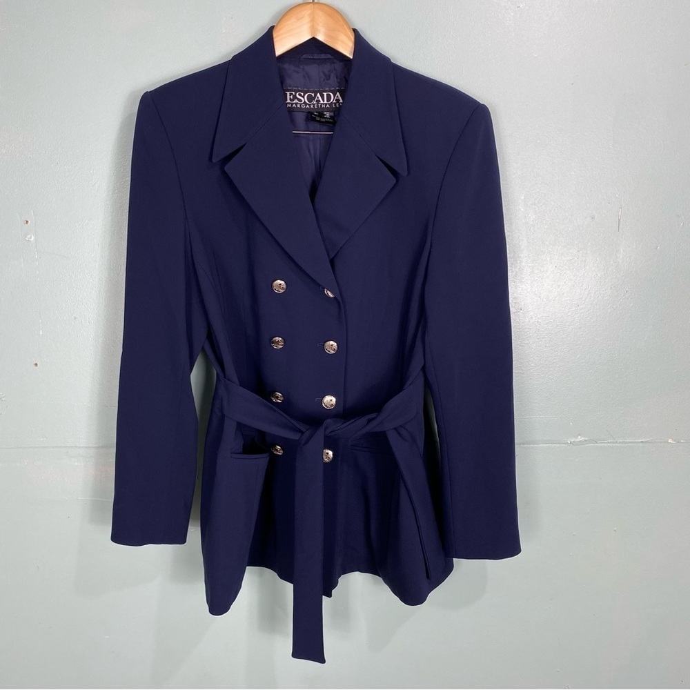 Escada Double Breasted Blazer Blue Belted Oversized‎ Sz 40